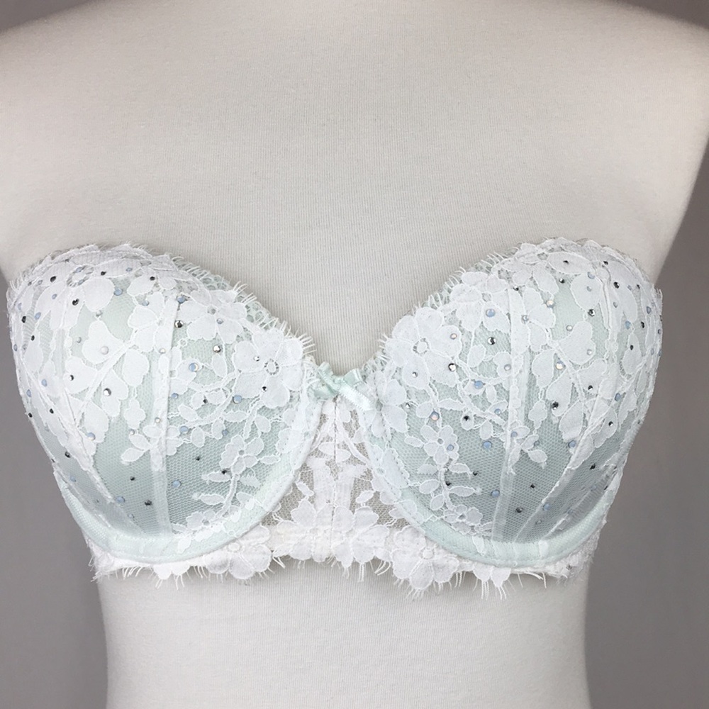 Victoria's Secret Light Blue Lace Strapless Bra